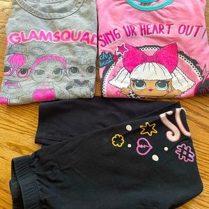 L.O.L Suprise! Bundle Girls size Small 1 pair of leggings 2 shirts
